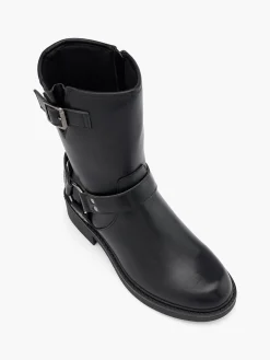 Black Tall Biker Boot with Metal Details