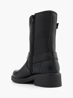 Black Tall Biker Boot with Metal Details