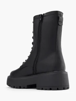 Black Tall Chunky Biker Boot with Zipper Detail