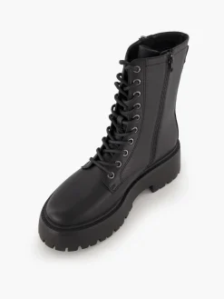Black Tall Chunky Biker Boot with Zipper Detail