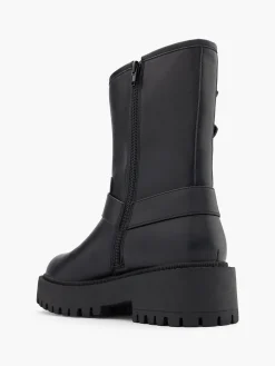 Black Tall Double Buckle Biker Boot
