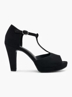Black T-Bar Platform Peep Toe High Heel