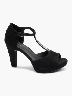 Black T-Bar Platform Peep Toe High Heel