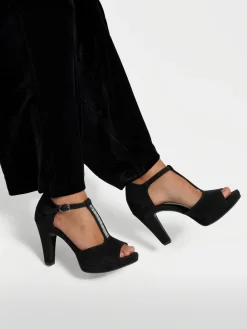 Black T-Bar Platform Peep Toe High Heel