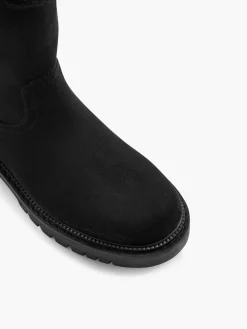 Black Tie Back Detail Fur Lined Ankle Boot