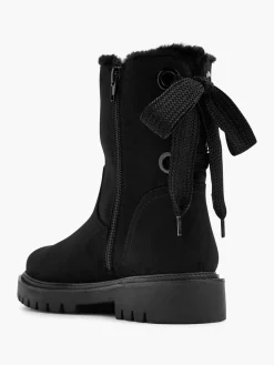 Black Tie Back Detail Fur Lined Ankle Boot