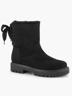 Black Tie Back Detail Fur Lined Ankle Boot