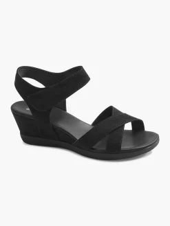 Black Touch Fasten Wedge Sandals
