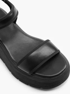 Black Wedge Chunky Ankle Strapped Sandal