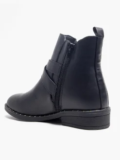 Black Wide Fit Chelsea Boot with Buckle and Stud Details