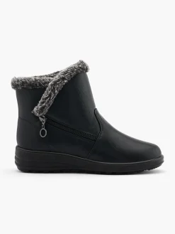 Black Wide Fit Zipper Detail Faux Fur Lined Ankle Boot