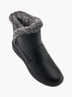 Black Wide Fit Zipper Detail Faux Fur Lined Ankle Boot