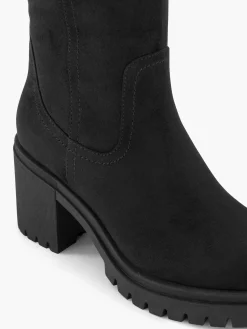 Black Wide Fit Chunky Long Leg Boot with Double Buckle Detail