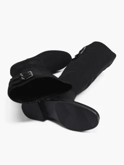 Black Wide Fit Long Leg Boot with Buckle Details