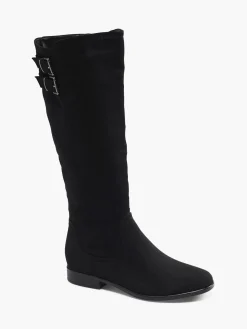 Black Wide Fit Long Leg Boot with Buckle Details