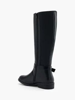 Black Wide Fit Long Leg Buckled Boot with Studded Detail
