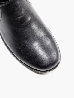 Black Wide Fit Wedge Comfort Boot with Buckle Detail