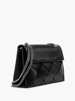 Black Woven Textured Shoulder Bag