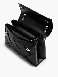 Black Woven Textured Shoulder Bag