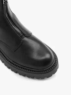 Black Zip Up Front Ankle Boot