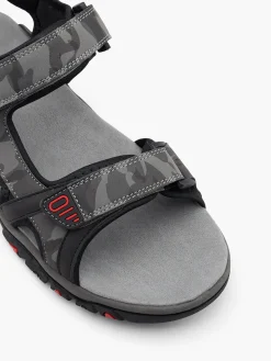 Black/Grey/Red Camouflage Twin Strap Sandals
