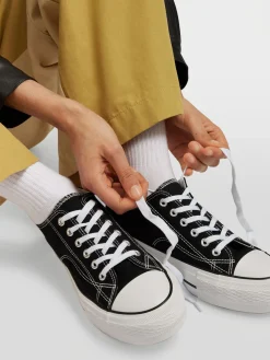 Black/White Canvas Lace Up Trainers