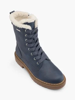Blue Faux Fur Lace Up Ankle Boots