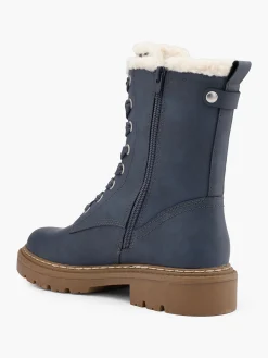 Blue Faux Fur Lace Up Ankle Boots