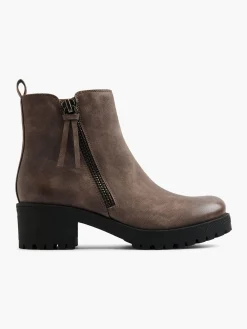 Brown Ankle Boot with Zip Pull