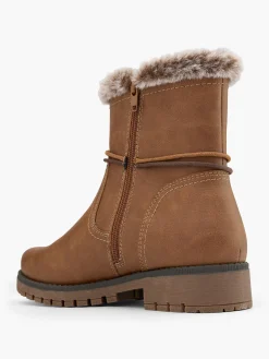 Brown Faux Fur Lined Comfort Boot with Knotted Trim
