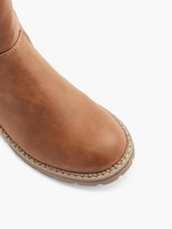 Brown Faux Fur Lined Tall Boot with Buckle Detail