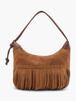 Brown Faux Suede Fringed Shoulder Bag