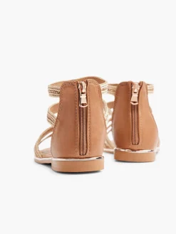 Brown Gladiator Sandals with Woven and Metallic Detail