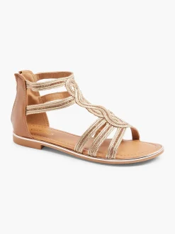 Brown Gladiator Sandals with Woven and Metallic Detail