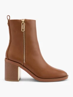 Brown Heeled Ankle Boot With Zipper Detail