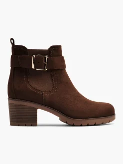 Brown Heeled Chelsea Boot with Buckle Detail