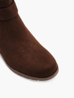 Brown Heeled Chelsea Boot with Buckle Detail