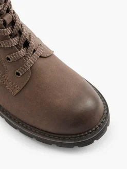 Brown Lace Up Ankle Boot with Buckle and Felt Detail