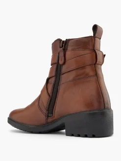 Brown Leather Cross Strapped Detail Ankle Boot
