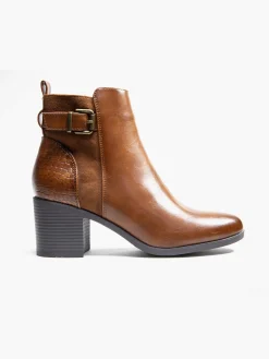 Brown Panelled Ankle Boot with Buckle Detailing