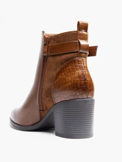 Brown Panelled Ankle Boot with Buckle Detailing