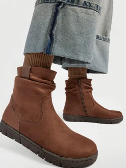 Brown Ruched Ankle Boot