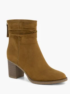 Brown Ruched Ankle Boot