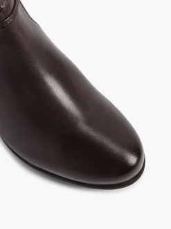 Brown Ruched Leather Heeled Ankle Boot