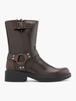 Brown Tall Biker Boot with Metal Details