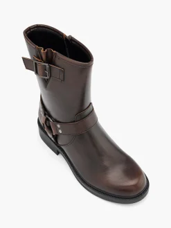 Brown Tall Biker Boot with Metal Details