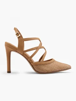 Brown Textured Slingback Strappy Heels