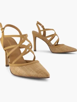 Brown Textured Slingback Strappy Heels