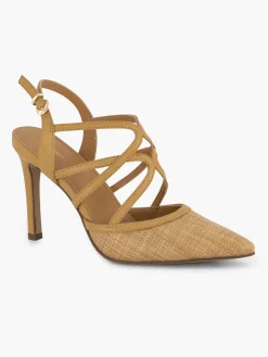 Brown Textured Slingback Strappy Heels