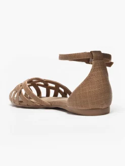 Brown Woven Detailed Ballerina with Ankle Strap